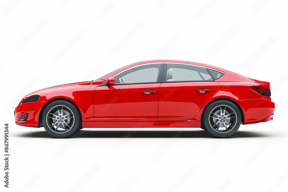 Fototapeta premium Red car isolated on white background, side view