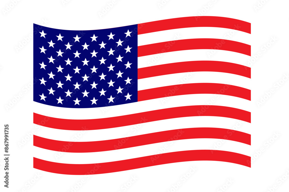 風になびくアメリカ合衆国の国旗のイラスト 風になびくアメリカ合衆国の国旗のイラスト