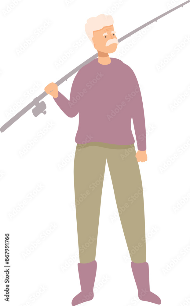 Elderly man is holding a fishing rod, enjoying his favorite retirement hobby Elderly man is holding a fishing rod, enjoying his favorite retirement hobby