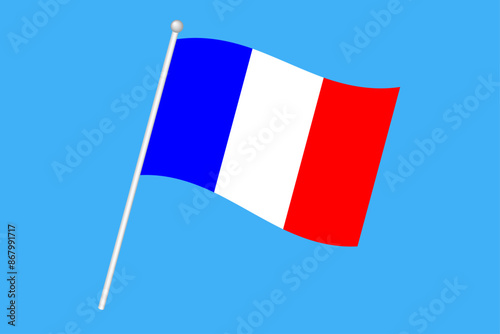 風になびくフランスの国旗のイラスト