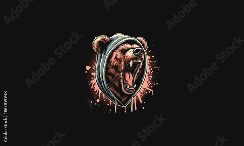 bear angry wearing hoodie vector artwork design