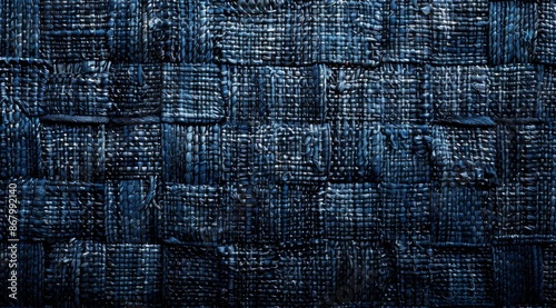 Close Up Texture of Blue Woven Fabric With Subtle Light Reflection