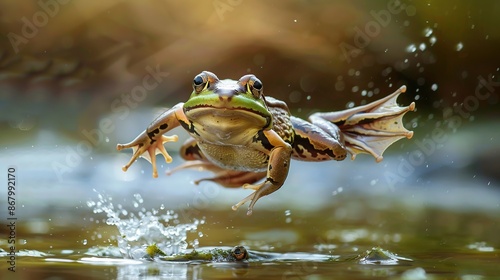 Green Frog Leaping Through Water © We3 Animal