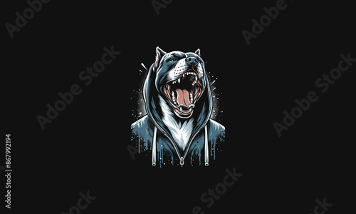 bull dog roar wearing hoodie vector artwork design