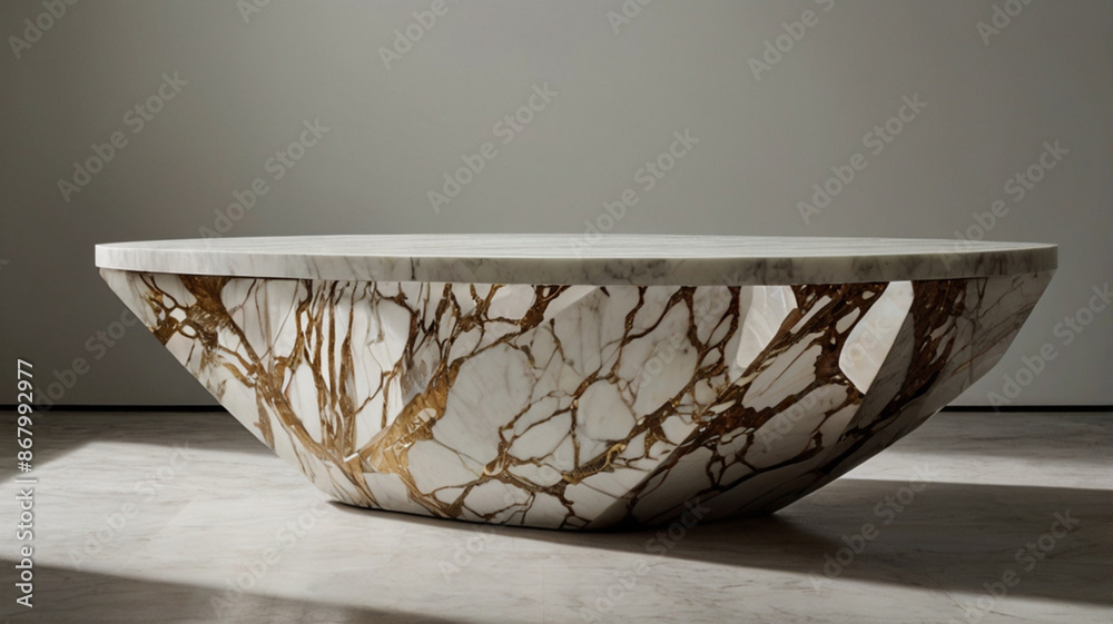 Fototapeta premium Polished marble table intricate veining details sleek