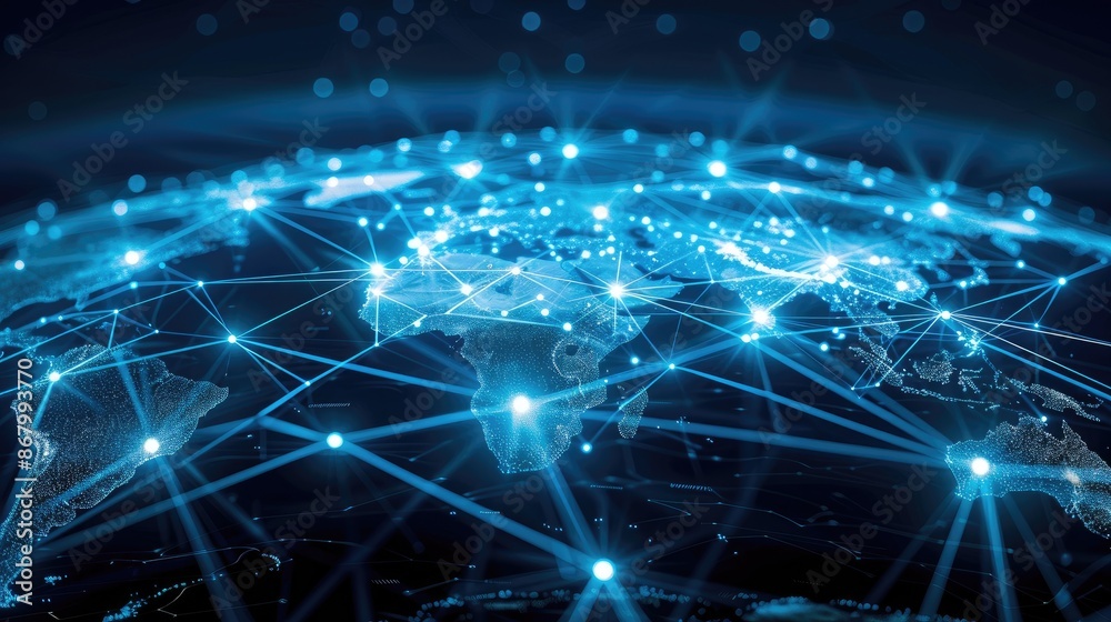Global Network Connections on a Digital World Map Global Network Connections on a Digital World Map