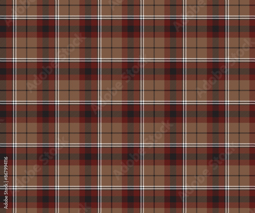 Plaid pattern, brown, black, white, seamless pattern for textiles and design clothing, skirts, pants, aprons, tablecloths, blankets or decorative fabrics. Vector illustration.