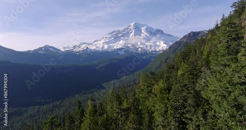Snow-Capped Mount Rainier Overlooking Lush Forests