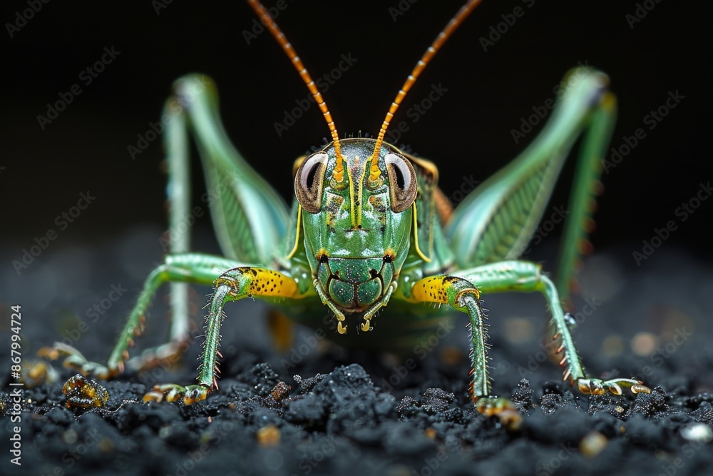 Close-up Portrait of a Vibrant Green Grasshopper Close-up Portrait of a Vibrant Green Grasshopper