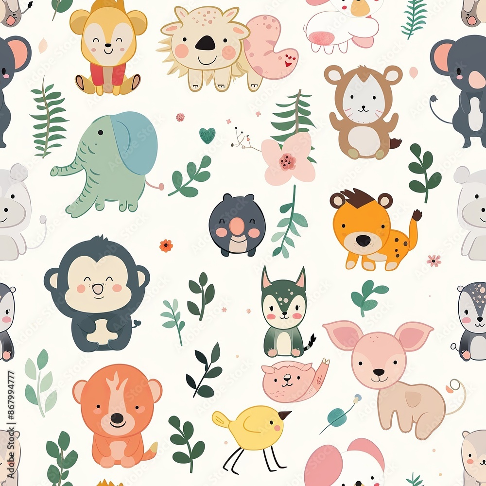 Obraz premium Illustrations of various cute animal patterns,Seamless Tile
