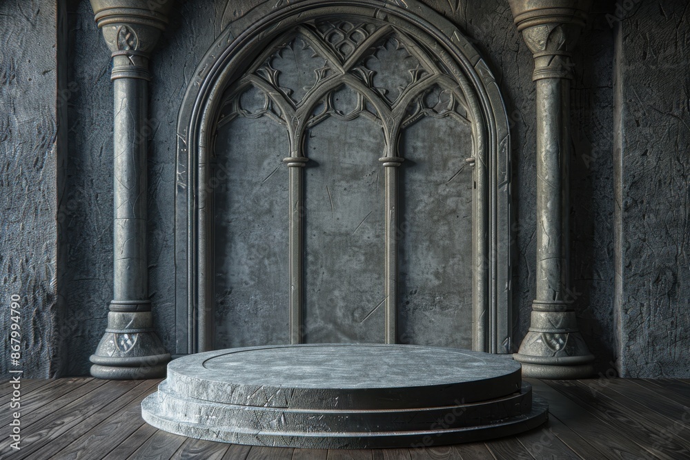 Obraz premium Gothic Archway Podium in Stone Castle. Ideal for Product Placement