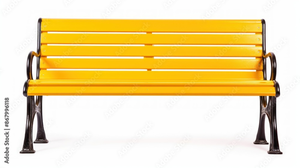 Bright Yellow Park Bench Isolated on White Bright Yellow Park Bench Isolated on White