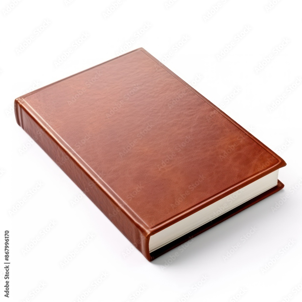 Closed Brown Leather Book on White Background Closed Brown Leather Book on White Background