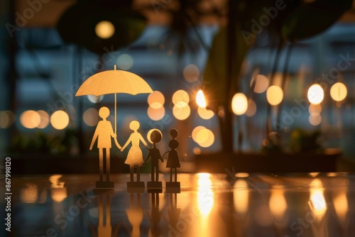 Family Silhouette with Umbrella Under Warm Lights © LMNZR