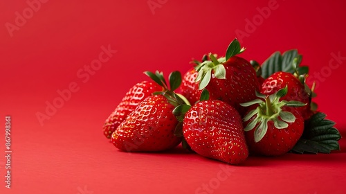 Red Strawberries on Red Background