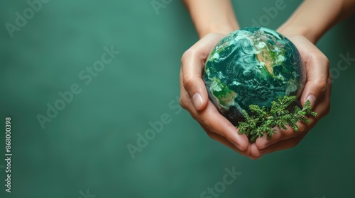 Hand holding globe representing saving the earth