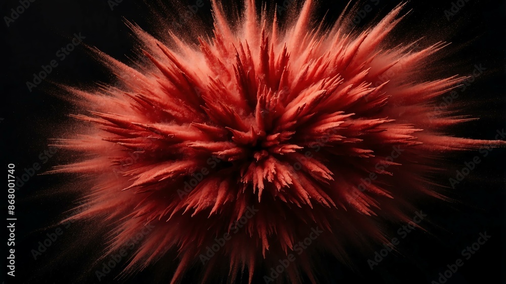 red powder center radial explosion isolated in black b background
