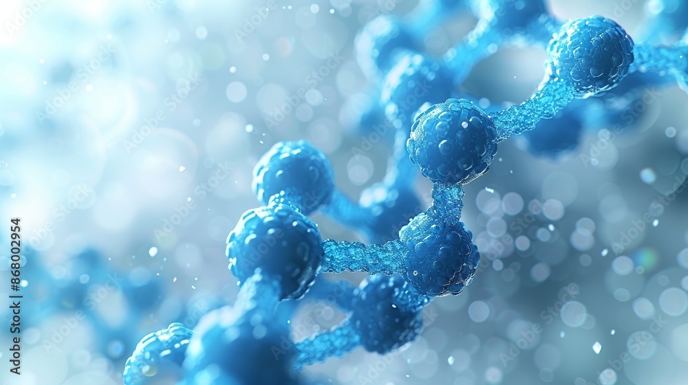 A blue plastic molecule model with a white and blue blurred background. A blue plastic molecule model with a white and blue blurred background.