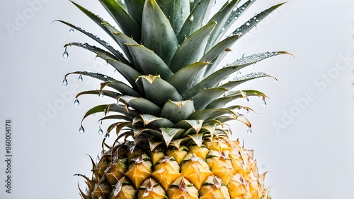 A fresh pineapple with water droplets on its spiky leaves, showcasing its tropical, juicy, and vibrant nature.