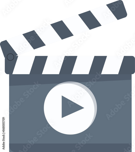 Clapperboard is opening showing a play button for video content creation