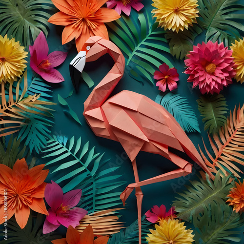 Onigami Flamingo With Flowers photo