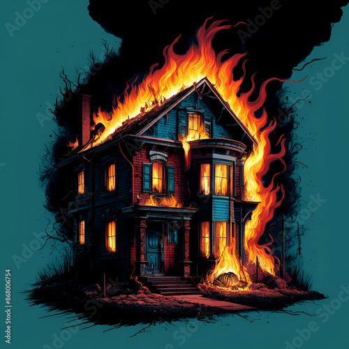 A house burning danger house blaze destruction panderverse a reality full of bright colorful