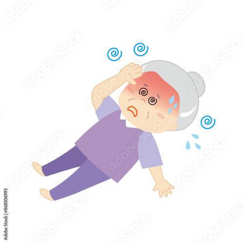 熱中症で倒れるおばあさん