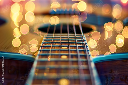 A groovy guitar with strings that strum sparkling chords photo