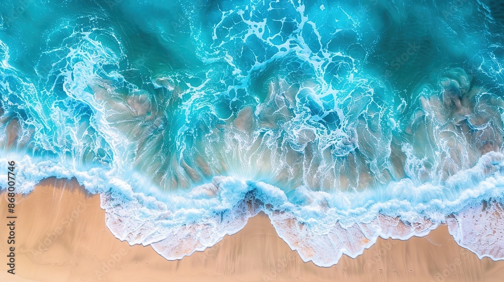 Aerial View of Ocean Waves Crashing on a Sandy Beach Aerial View of Ocean Waves Crashing on a Sandy Beach