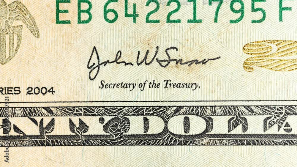Overview of Signatures of Secretary of the Treasury on Dollars of Various Years of Issue and Denominations. Stop-Motion. Looped Video. Overview of Signatures of Secretary of the Treasury on Dollars of Various Years of Issue and Denominations. Stop-Motion. Looped Video.