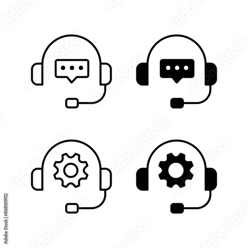CRM line icon set. Headset with bubble speech color editable