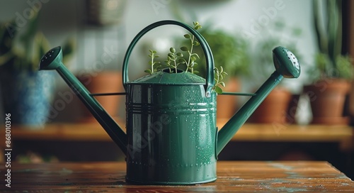 A Green Watering Can on a White Surface