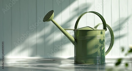 A Green Watering Can on a White Surface
