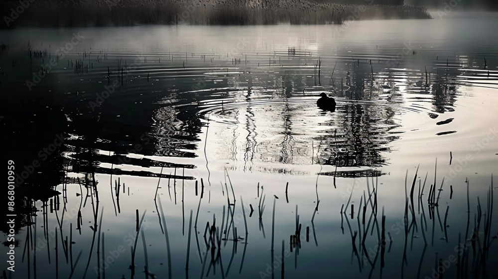 Silhouette reflects on tranquil pond, AI Generative. Silhouette reflects on tranquil pond, AI Generative.