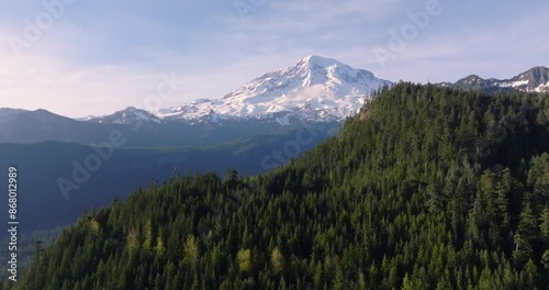 Majestic Mount Rainier Towering Above Verdant Forests