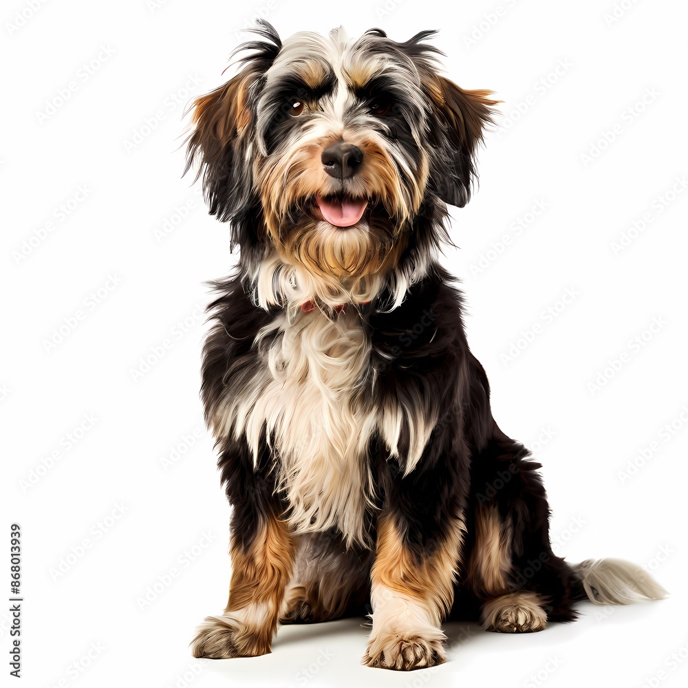 Schapendoes dog breed standing against white background, AI Generated Schapendoes dog breed standing against white background, AI Generated