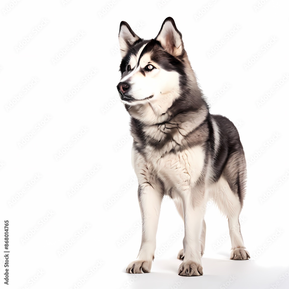 Sakhalin husky dog breed standing against white background, AI Generated Sakhalin husky dog breed standing against white background, AI Generated