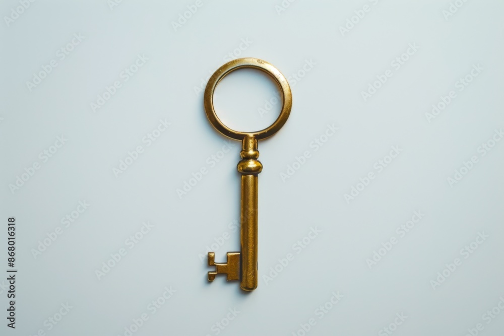 Golden key on white background symbolizing success and opportunity Golden key on white background symbolizing success and opportunity