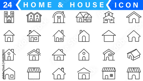 Home icon set. Containing house, property, loan, town, landlord, insurance, location, mortgage, for sale and more. Solid vector icons collection.