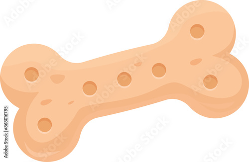 Dog treat in the shape of a bone is lying on a white background