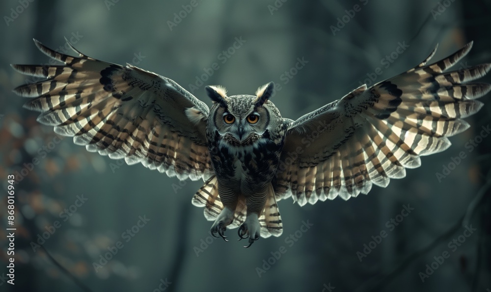 Fototapeta premium Majestic owl in mid-flight capturing the essence of the wilderness