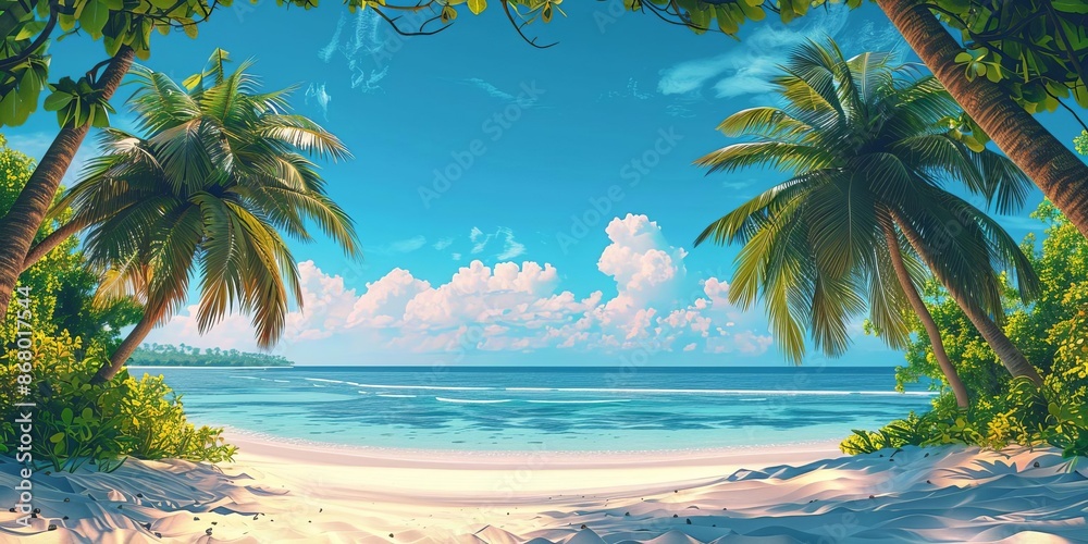Tropical Paradise Palm trees sway gently on a beach on a tropical island in the Maldives Tropical Paradise Palm trees sway gently on a beach on a tropical island in the Maldives