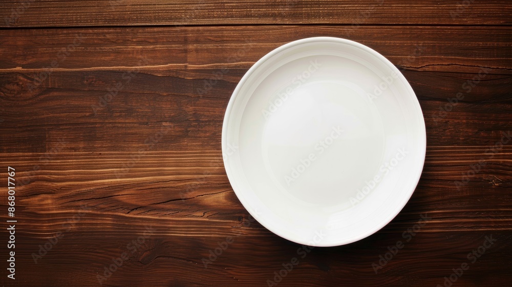 White circular dish on a dark brown wooden surface White circular dish on a dark brown wooden surface
