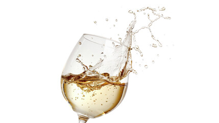 White wine champagne splashing in a glass isolated on a transparent background