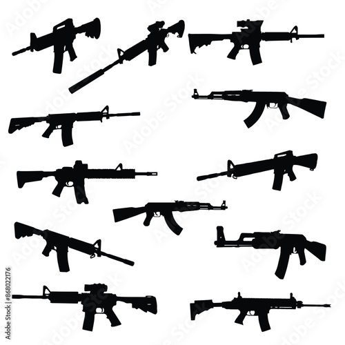 Automatic Assault Rifle Silhouette Vector Illustration Bundle