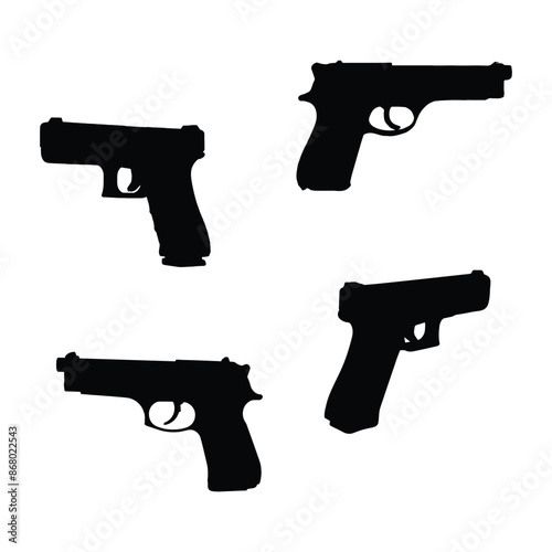 Pistol Gun Art Silhouette Vector Illustration Set