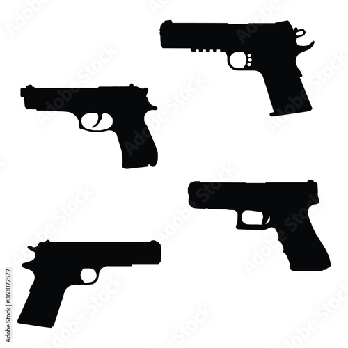 Pistol Gun Art Silhouette Vector Illustration Bundle