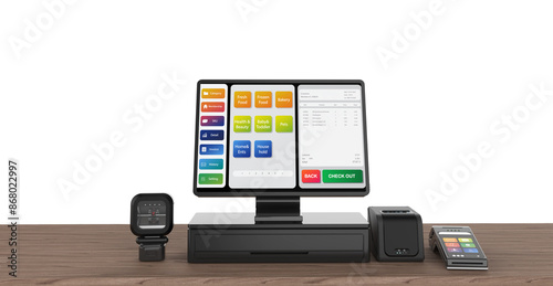 Quadro su tela Point of sale system or cash register machine on desk