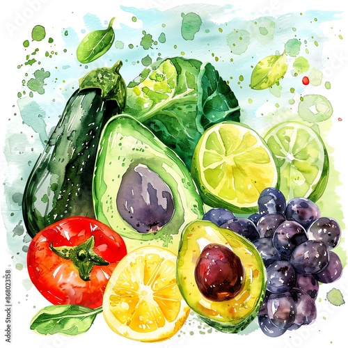 Perfect for vegan blogs or health food promotions , watercolor style,