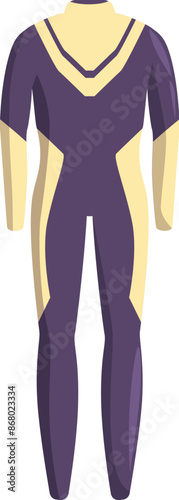 Superhero costume with purple and yellow details standing up, perfect for projects related to superheroes, comics, fantasy, and more
